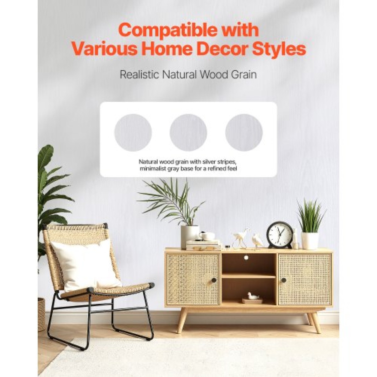 Ταπετσαρία VEVOR Peel and Stick, 45cm x 10m Χαρτί Επαφής Λευκό Wood Grain Waterpoof Αυτοκόλλητο, Εύκολο στο καθάρισμα & ξεφλούδισμα τοίχου Διακοσμητικό ρολό βινυλίου για υπνοδωμάτιο κουζίνα γραφείο γραφείο μπάνιου