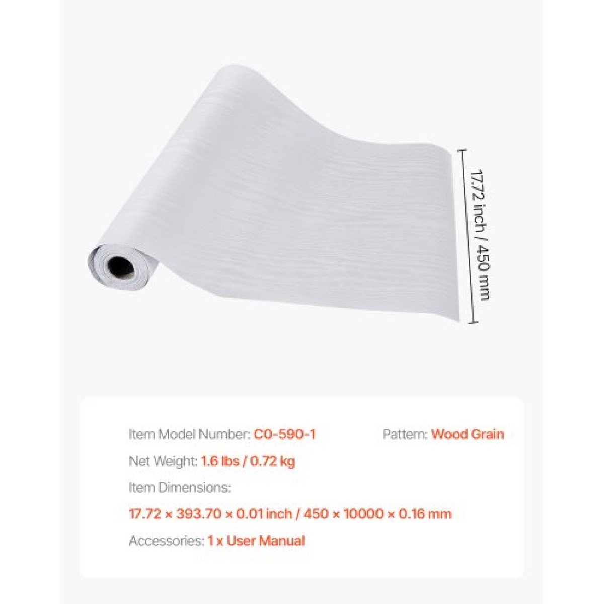 Ταπετσαρία VEVOR Peel and Stick, 45cm x 10m Χαρτί Επαφής Λευκό Wood Grain Waterpoof Αυτοκόλλητο, Εύκολο στο καθάρισμα & ξεφλούδισμα τοίχου Διακοσμητικό ρολό βινυλίου για υπνοδωμάτιο κουζίνα γραφείο γραφείο μπάνιου