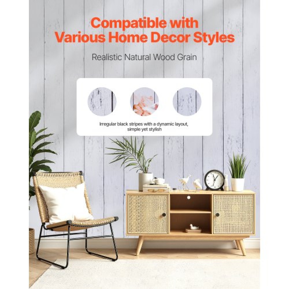 Ταπετσαρία VEVOR Peel and Stick, 45cm x 15m Χαρτί επαφής Λευκό ξύλο με υφή Waterpoof Αυτοκόλλητο, Εύκολο στο καθάρισμα & ξεφλούδισμα τοίχου Διακοσμητικό ρολό βινυλίου για υπνοδωμάτιο κουζίνα γραφείο γραφείο μπάνιου