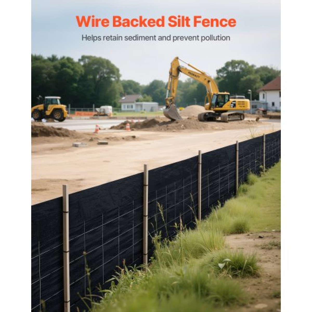 Ρολά από ύφασμα VEVOR Silt Fence, 0,6×30,5 m συρμάτινο φράχτη από λάσπη, Περίφραξη ελέγχου διάβρωσης για κατακράτηση ιζημάτων, βιομηχανικό ύφασμα σκληρού πολυπροπυλενίου για εργοτάξια