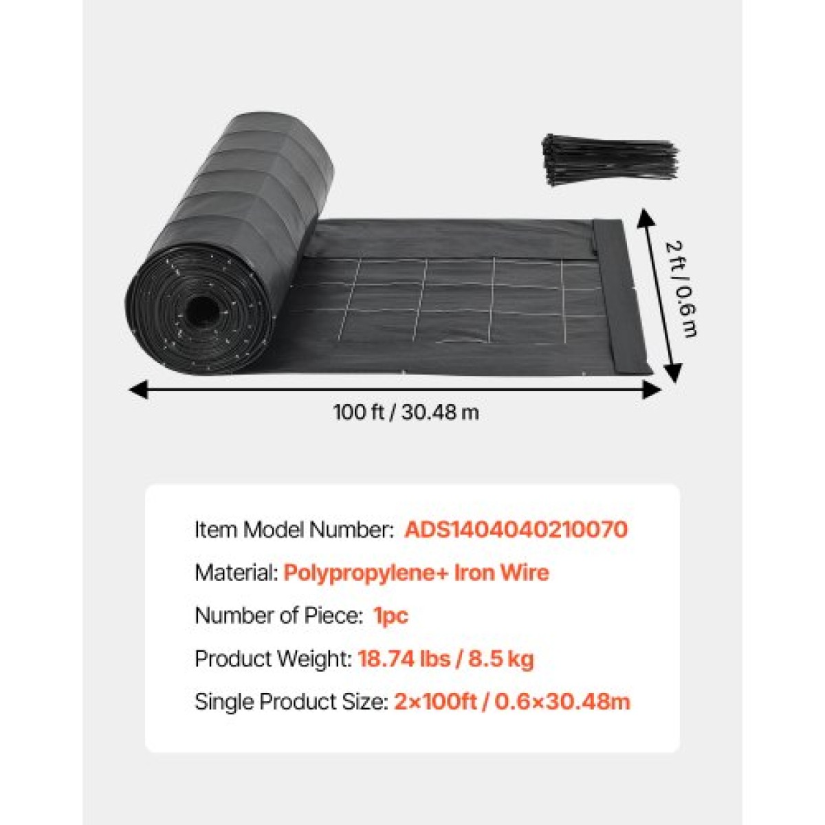 Ρολά από ύφασμα VEVOR Silt Fence, 0,6×30,5 m συρμάτινο φράχτη από λάσπη, Περίφραξη ελέγχου διάβρωσης για κατακράτηση ιζημάτων, βιομηχανικό ύφασμα σκληρού πολυπροπυλενίου για εργοτάξια