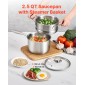 Κατσαρόλα VEVOR 2.5 QT με ατμομάγειρα, Ανοξείδωτη κατσαρόλα με γυάλινο καπάκι, αντικολλητική κατσαρόλα πολλαπλών χρήσεων από ανοξείδωτο χάλυβα με εργονομική λαβή, φιλική για φούρνο, πλυντήριο πιάτων, επαγωγική κουζίνα