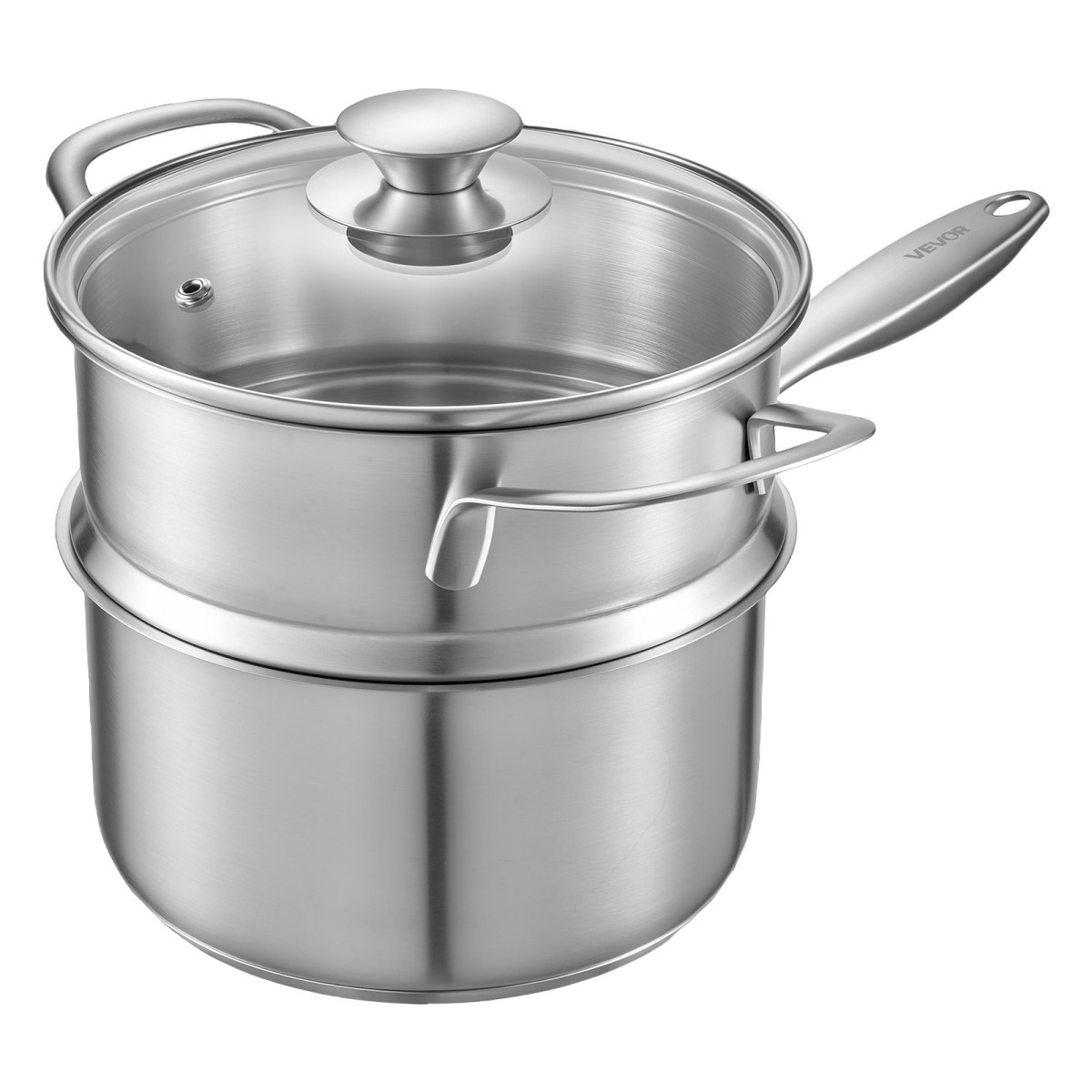 Κατσαρόλα VEVOR 2.5 QT με ατμομάγειρα, Ανοξείδωτη κατσαρόλα με γυάλινο καπάκι, αντικολλητική κατσαρόλα πολλαπλών χρήσεων από ανοξείδωτο χάλυβα με εργονομική λαβή, φιλική για φούρνο, πλυντήριο πιάτων, επαγωγική κουζίνα