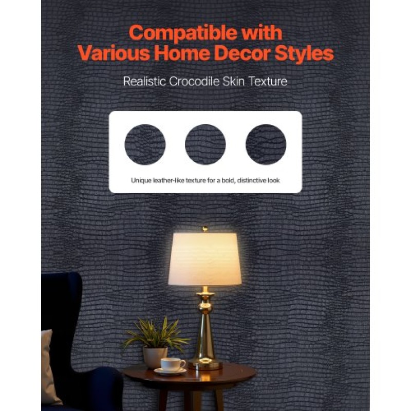 Ταπετσαρία VEVOR Peel and Stick, 40cm x 10m Χαρτί επαφής Μαύρο ραγισμένη υφή Waterpoof Αυτοκόλλητο, Εύκολο στο καθάρισμα & ξεφλούδισμα τοίχου Διακοσμητικό ρολό βινυλίου για κρεβατοκάμαρα κουζίνα γραφείο μπάνιο