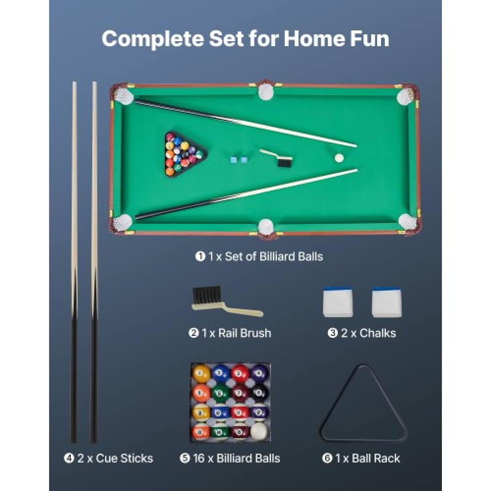VEVOR Folding Pool Table, 140cm Portable Billiards Tables, Foldable Space-Saving Entertainment Game Set Includes Ball, Cue, Rack, Chalk, Brush, Brown with Bule Cloth, for Family Use, Recreation Room