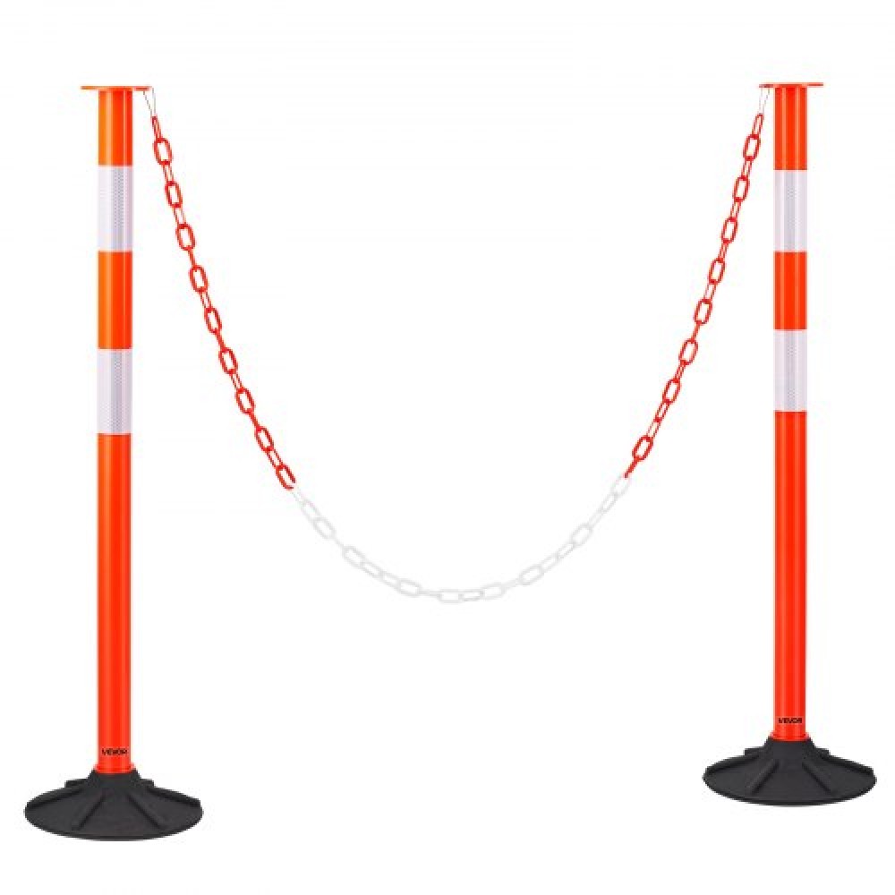 VEVOR 2 Pack Traffic Delineator Posts, Κώνοι ασφαλείας 871 mm με ζυγισμένη βάση, αντανακλαστικές λωρίδες και αλυσίδα, στύλοι οριοθέτησης βαρέως τύπου για εργοτάξιο, χώρος στάθμευσης, έλεγχος πλήθους, κόκκινο