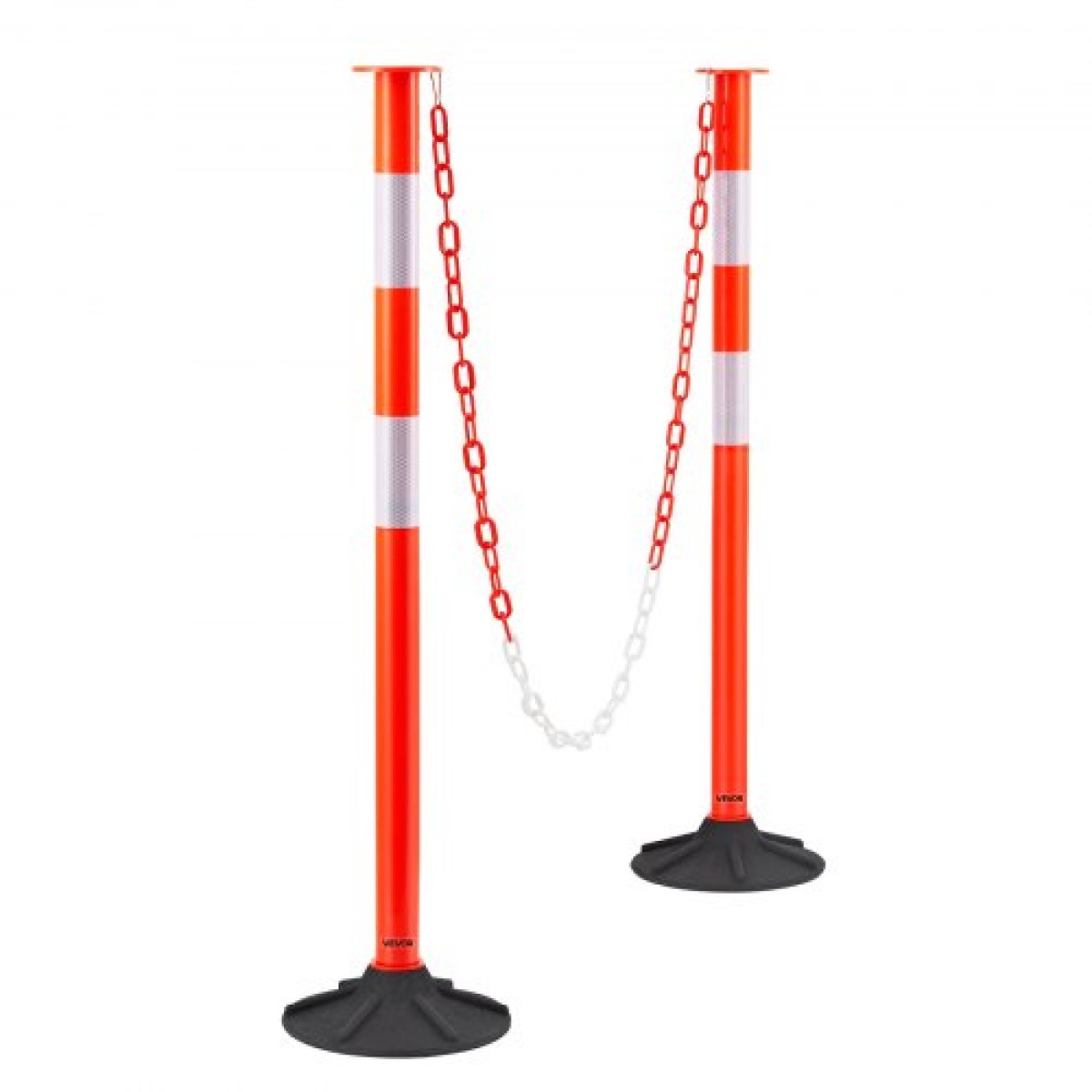 VEVOR 2 Pack Traffic Delineator Posts, Κώνοι ασφαλείας 871 mm με ζυγισμένη βάση, αντανακλαστικές λωρίδες και αλυσίδα, στύλοι οριοθέτησης βαρέως τύπου για εργοτάξιο, χώρος στάθμευσης, έλεγχος πλήθους, κόκκινο