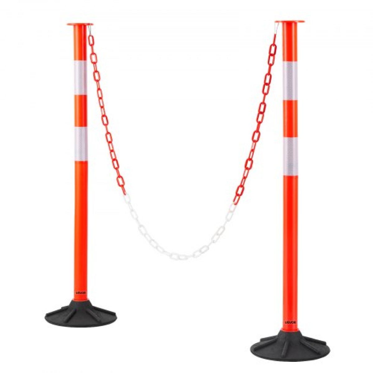 VEVOR 2 Pack Traffic Delineator Posts, Κώνοι ασφαλείας 871 mm με ζυγισμένη βάση, αντανακλαστικές λωρίδες και αλυσίδα, στύλοι οριοθέτησης βαρέως τύπου για εργοτάξιο, χώρος στάθμευσης, έλεγχος πλήθους, κόκκινο