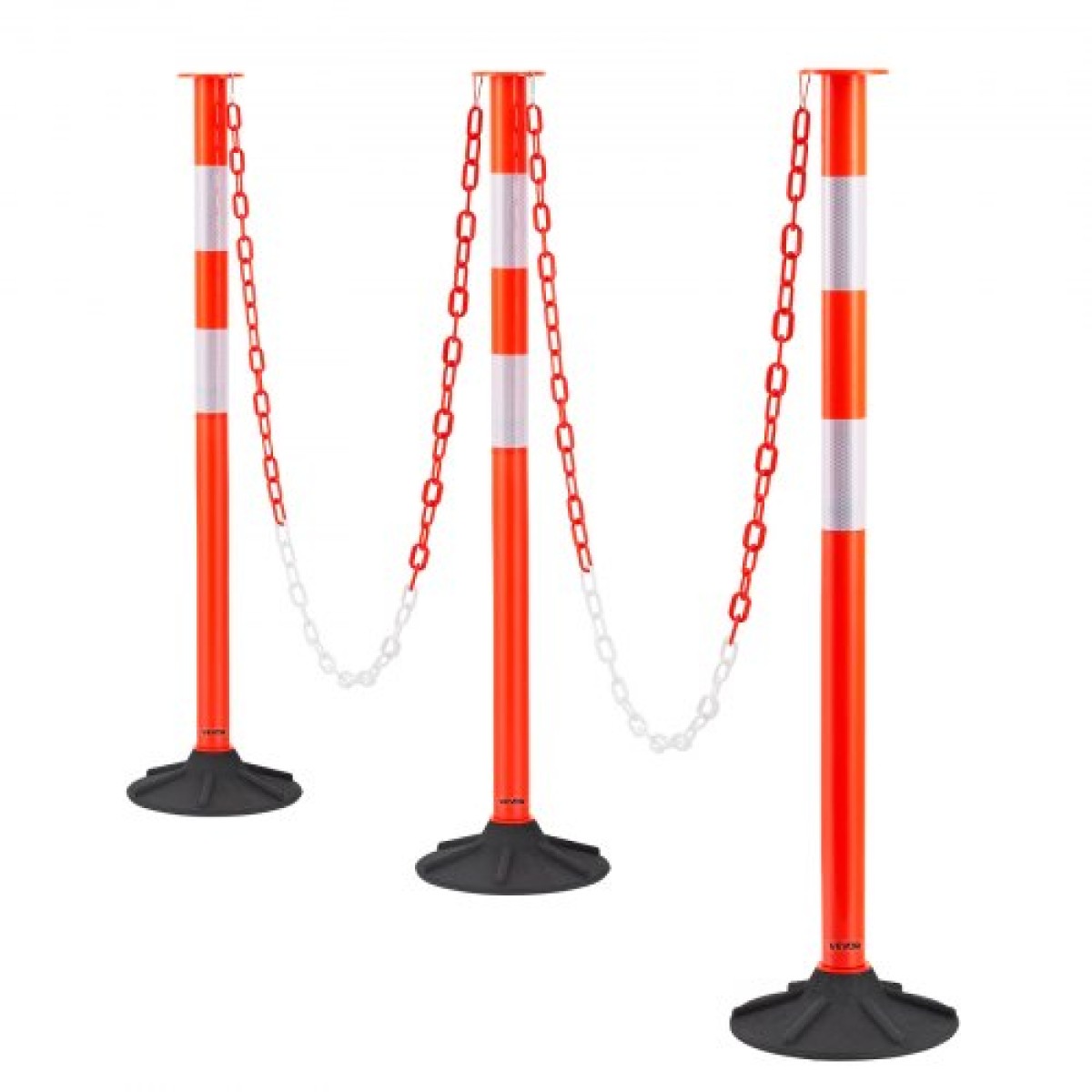 VEVOR 3 Pack Traffic Delineator Posts, Κώνοι ασφαλείας 871 mm με ζυγισμένη βάση, αντανακλαστικές λωρίδες και αλυσίδα, στύλοι οριοθέτησης βαρέως τύπου για εργοτάξιο, χώρος στάθμευσης, έλεγχος πλήθους, κόκκινο