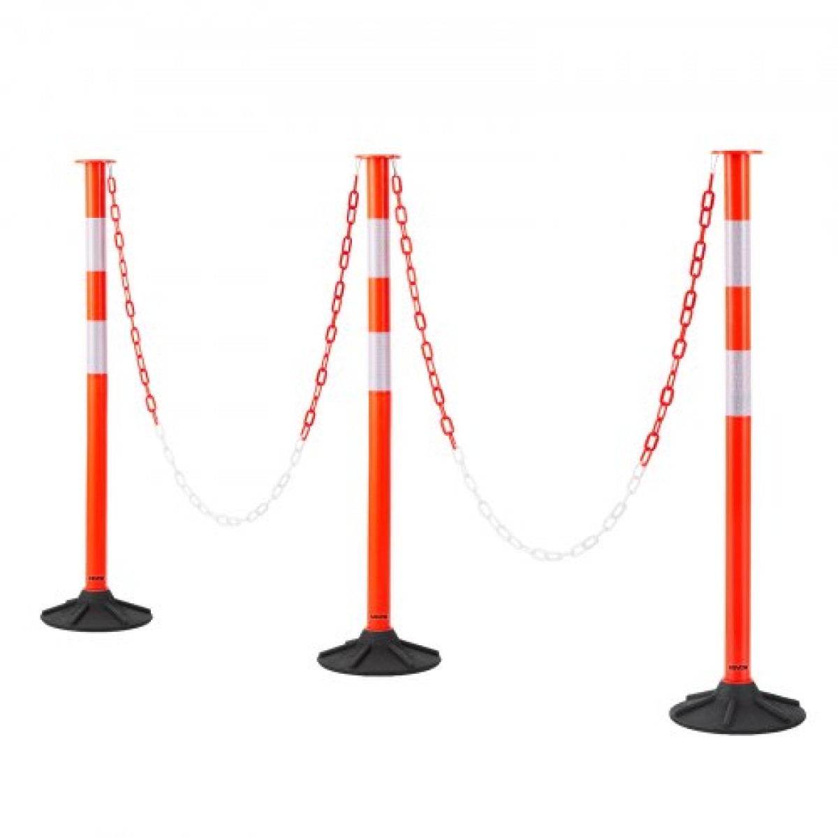 VEVOR 3 Pack Traffic Delineator Posts, Κώνοι ασφαλείας 871 mm με ζυγισμένη βάση, αντανακλαστικές λωρίδες και αλυσίδα, στύλοι οριοθέτησης βαρέως τύπου για εργοτάξιο, χώρος στάθμευσης, έλεγχος πλήθους, κόκκινο