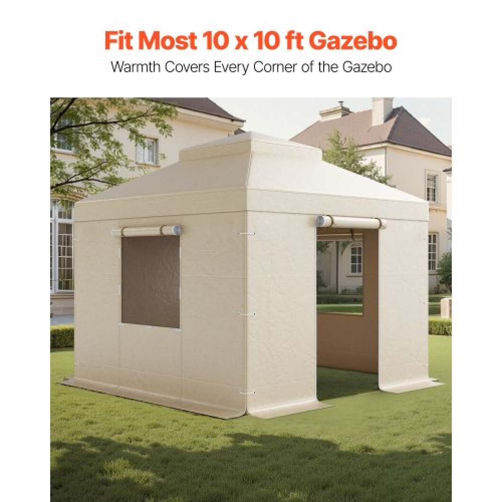VEVOR Winter Gazebo Cover Fits 3.05 x 3.05 m Hardtop Gazebos, All-Weather Double-Tiered Gazebo Cover with Sidewalls & Windows, High-Density PE Enclosed Storage Shelter Covers, Gazebos not Included