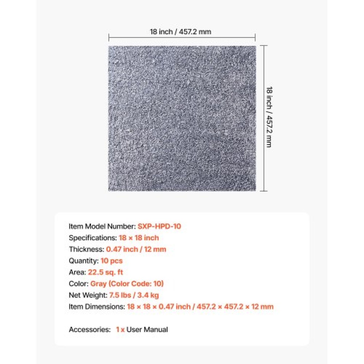 Πλακάκια μοκέτα VEVOR 457x457 mm, 10 συσκευασίες Τετράγωνο χαλί μοκέτα Αποσπώμενο & χωρίς φθορές, Αυτοκόλλητο δάπεδο σπιτιού με μαλακό βελούδινο επένδυση για κάλυψη 2,1 ㎡, Εύκολη DIY για Σαλόνι & Υπνοδωμάτιο, Γκρι