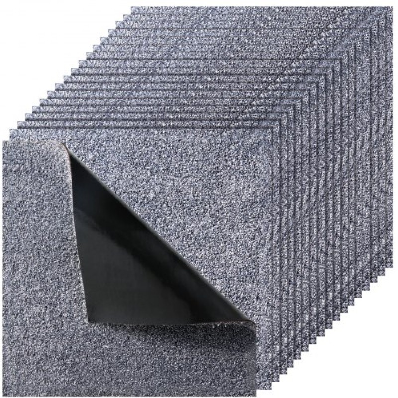 Πλακάκια μοκέτα VEVOR 457x457 mm, 10 συσκευασίες Τετράγωνο χαλί μοκέτα Αποσπώμενο & χωρίς φθορές, Αυτοκόλλητο δάπεδο σπιτιού με μαλακό βελούδινο επένδυση για κάλυψη 2,1 ㎡, Εύκολη DIY για Σαλόνι & Υπνοδωμάτιο, Γκρι