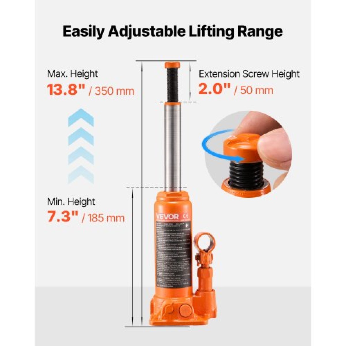 VEVOR Hydraulic Bottle Jack, χωρητικότητα φορτίου 4 τόννων, εύρος ανύψωσης 185-350 mm, βαρέως τύπου υδραυλική συγκολλημένη υποδοχή μπουκαλιών για αυτοκίνητο, SUV, Pickup, Auto Repair, House Lift and Agricultural Equipment, Πορτοκαλί