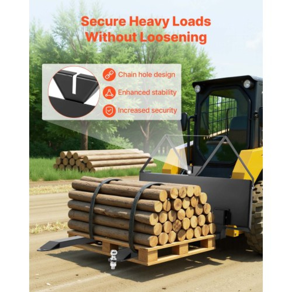 Πιρούνια παλετών VEVOR Skid Steer, ονομαστική χωρητικότητα 1179 kg, Εξάρτημα πλαισίου από πιρούνια παλέτας με λεπίδες πιρουνιών παλέτας 122 cm, δέκτης Ball Hitch 47,6 mm, Σύνδεση Quick Tach για Skid Steers, Tractors