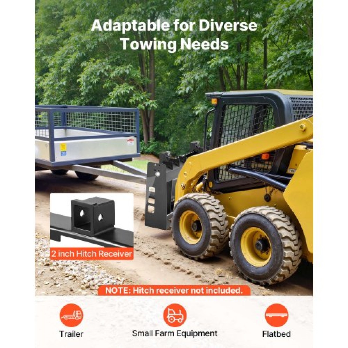 Πλαίσιο παλέτας Skid Steer VEVOR, 1814 kg Ονομαστική χωρητικότητα φορτίου, 115 cm Προσαρτήματα πλαισίου από πιρούνι παλέτας με δέκτη κοτσαδόρου 50,8 mm και μανίκια λόγχης, Κατάλληλο για φορτωτές Τρακτέρ Βάση γρήγορης σύνδεσης, μόνο πλαίσιο