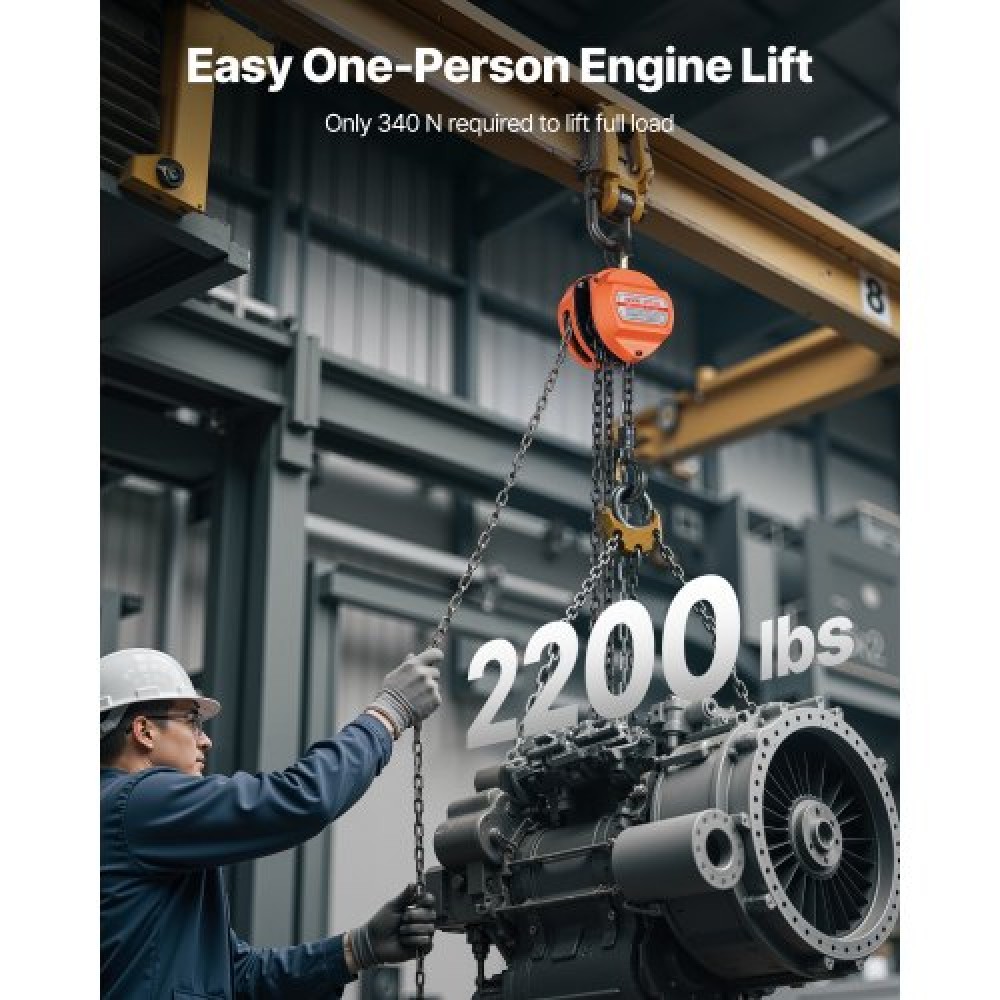 VEVOR Hand Chain Hoist, 1 Ton 2200 lbs Capacity, Manual Chain Block with Upgrade G80 Galvanized Chain, 3 m Lifting Height, Heavy Duty Pulley Hoist for Garage Warehouse Automotive Machinery, Orange