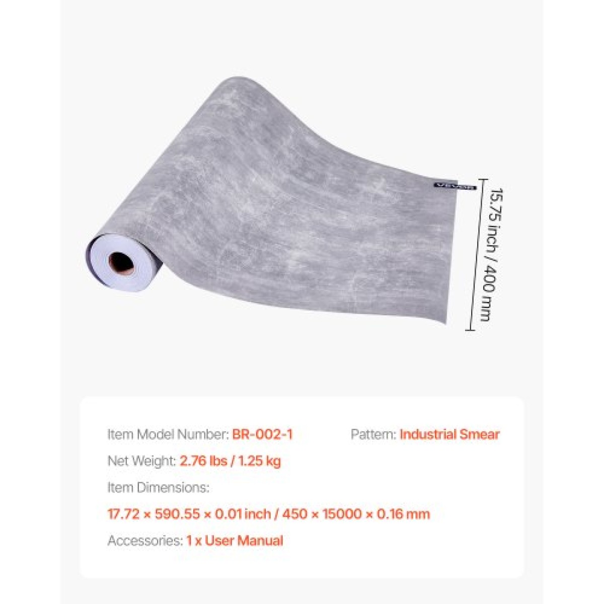 Ταπετσαρία VEVOR Peel and Stick, 40cm x 15m Χαρτί επαφής Waterpoof Αυτοκόλλητο, Εύκολο στο καθάρισμα Διακοσμητικό ρολό τοίχου βινυλίου για υπνοδωμάτιο κουζίνα μπάνιο γραφείου, σκούρο γκρι βιομηχανικό στυλ