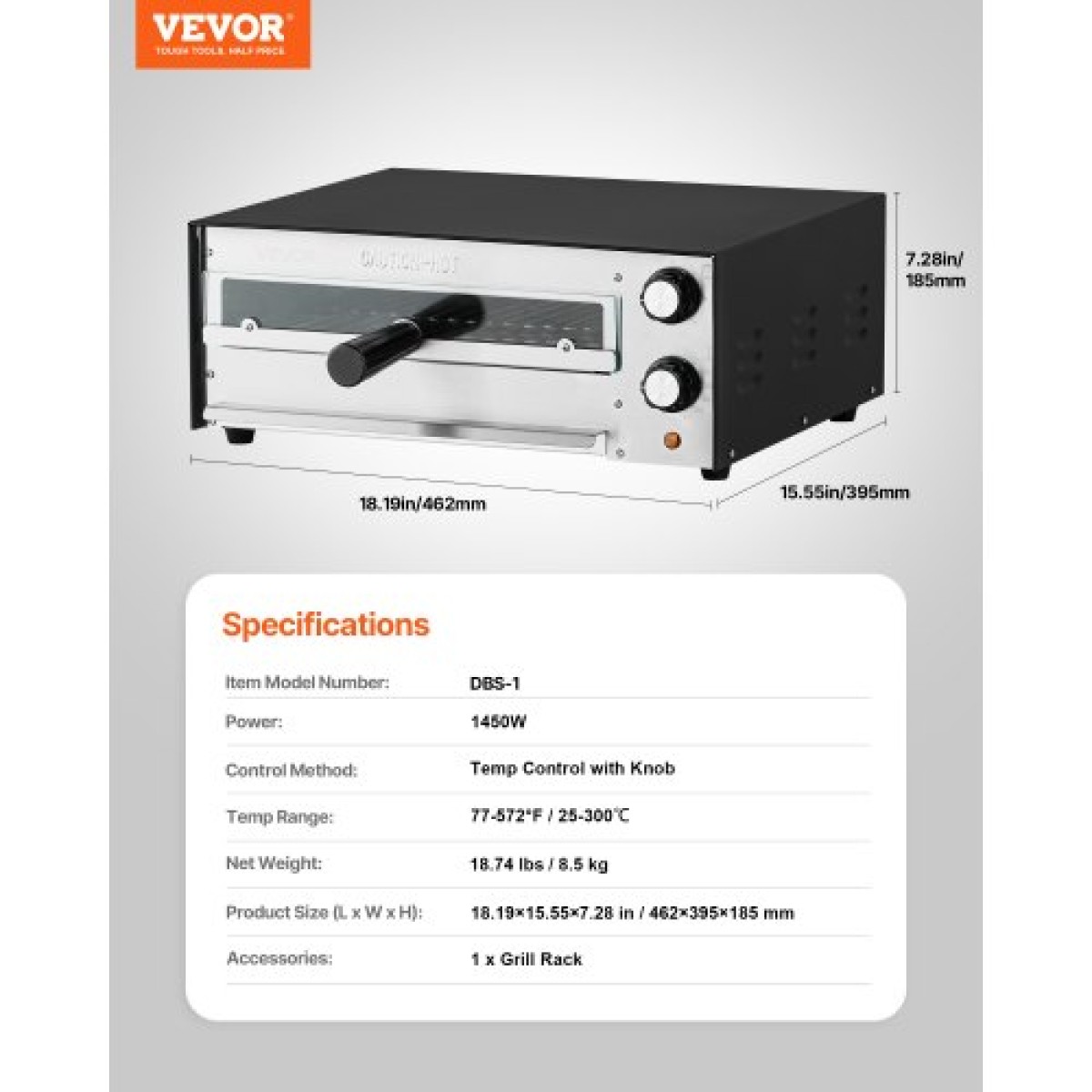 Ηλεκτρικός φούρνος πίτσας VEVOR, Πάγκοι φούρνοι πίτσας 12 ιντσών, Μέγιστη θερμοκρασία 572°F, 1450W Εσωτερική συσκευή παρασκευής πίτσας με έλεγχο χρόνου και θερμοκρασίας, κουζίνα πίτσας με διπλό θερμαντικό σωλήνα, δίσκος για ψίχουλα, για τραπεζαρία και οικ
