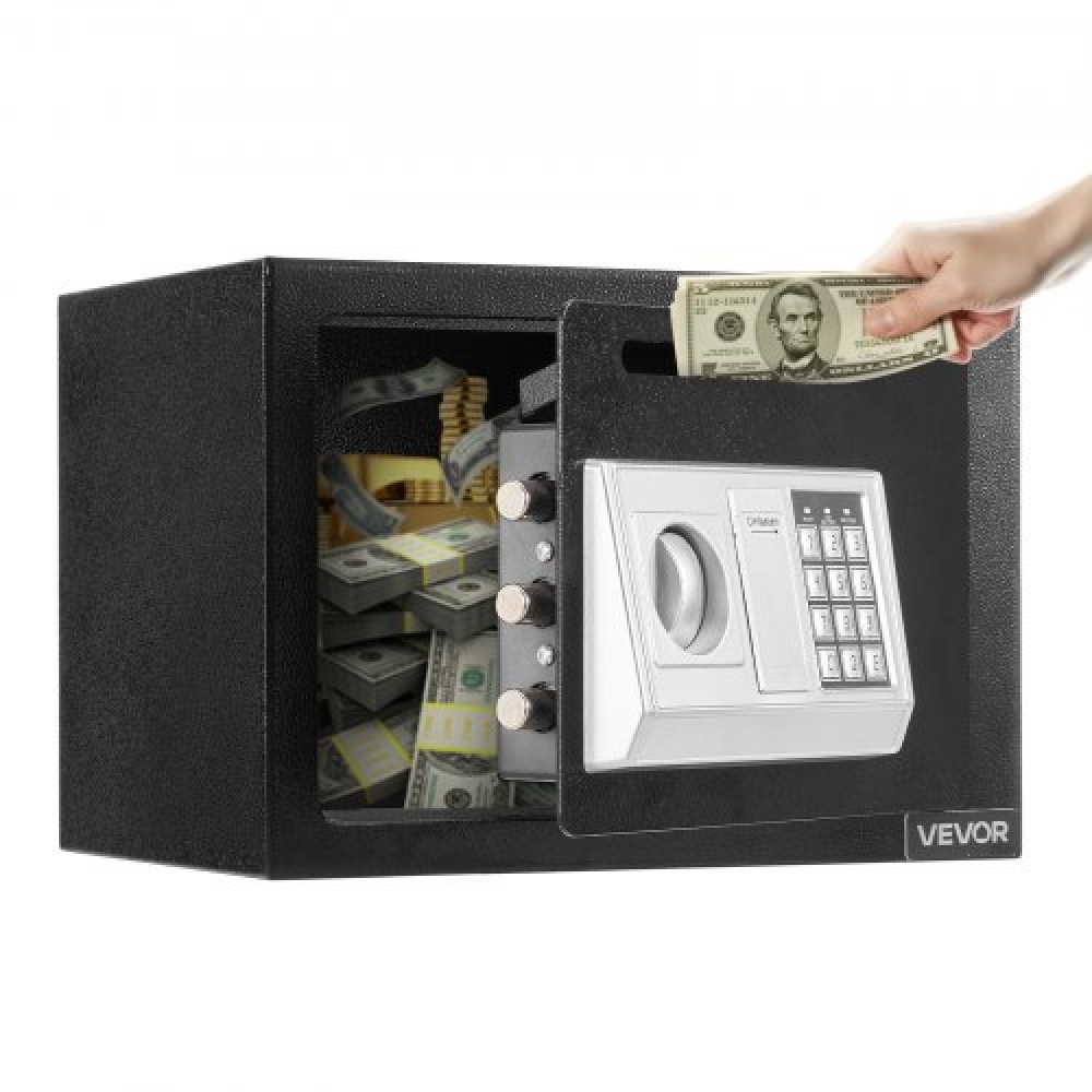 VEVOR 0.6 Cubic Feet Drop Safe, Drop Slot Safe Box with Password and Turn Knob, Heavy Duty Compact Cash Depository Box with a Front Lock Slot for Cash, Bank Slips, Jewelry, Documents, Bills, Black