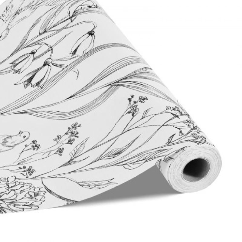 Ταπετσαρία VEVOR Peel and Stick, 45cm x 10m Χαρτί επαφής White Line Art Botanical Floral Waterpoof Αυτοκόλλητο, Εύκολο στο καθάρισμα Διακοσμητικό Ρολό Βινυλίου Τοίχου για Υπνοδωμάτιο Κουζίνα Γραφείο Μπάνιο