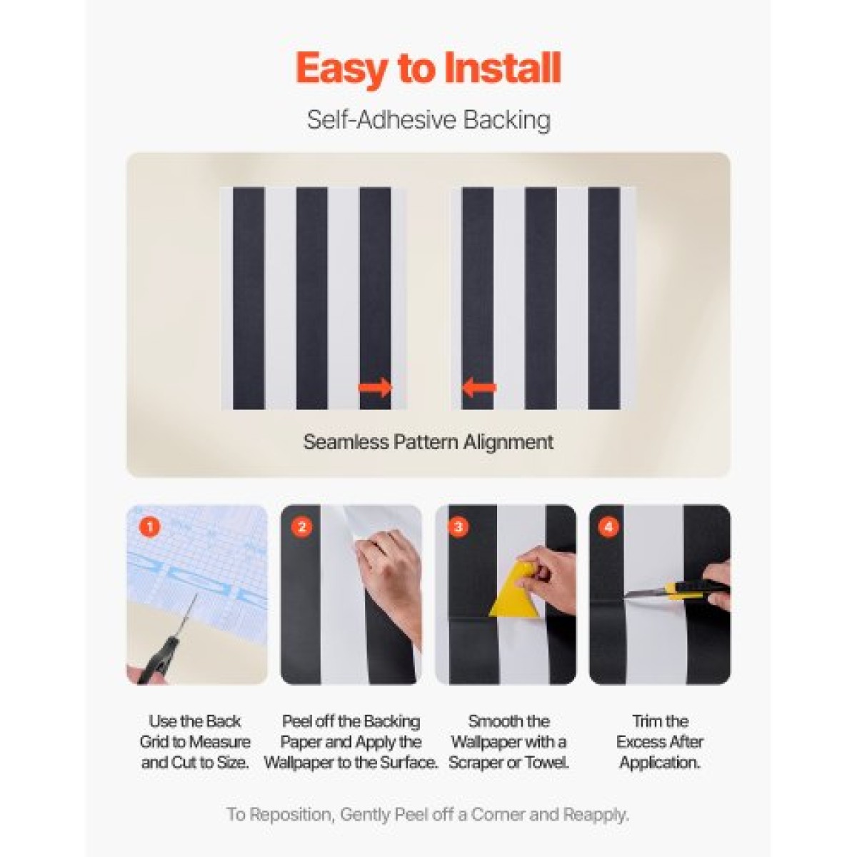 Ταπετσαρία VEVOR Peel and Stick, 45cm x 15m Χαρτί Επαφής Μαύρο Λευκό Μοντέρνο Γεωμετρικό Αδιάβροχο Αυτοκόλλητο, Εύκολο Καθαρισμός Τοίχου Διακοσμητικό Ρολό Βινυλίου για Υπνοδωμάτιο Κουζίνα Γραφείο Μπάνιο