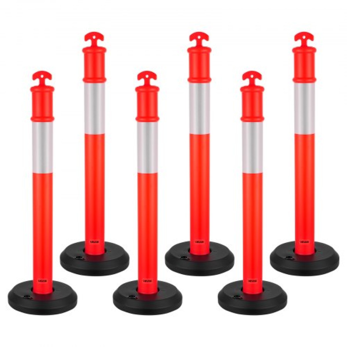 VEVOR 6 Pack Traffic Delineator Posts, 1140 mm Traffic Safety Cones with fillable Base and Refleks strips, Heavy Duty Delineator Posts for Construction, Parking, Crowd Control, Red