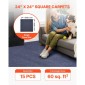Πλακάκια μοκέτα VEVOR 610x610 mm, τετράγωνο χαλί με φλούδα και ραβδί 15 συσκευασιών, αυτοκόλλητο εμπορικό δάπεδο με μαλακή επένδυση για κάλυμμα χωρίς ραφή 5,6㎡, Εύκολη αντικατάσταση για το γραφείο του σαλονιού, γκρι