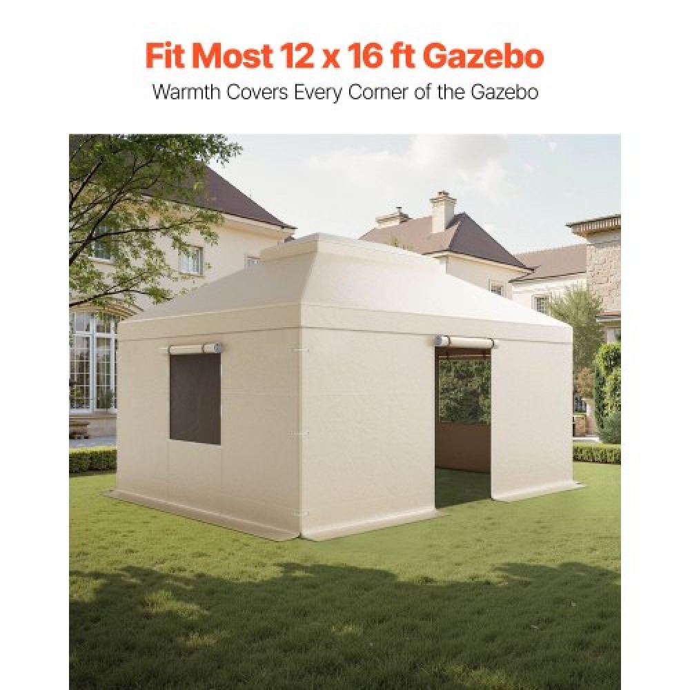 VEVOR Winter Gazebo Cover Fits 3.66 x 4.87 m Hardtop Gazebos, All-Weather Double-Tiered Gazebo Cover with Sidewalls & Windows, High-Density PE Enclosed Storage Shelter Covers, Gazebos not Included