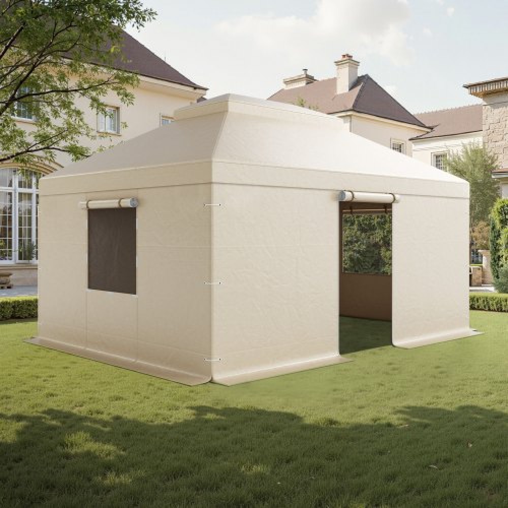 VEVOR Winter Gazebo Cover Fits 3.66 x 4.87 m Hardtop Gazebos, All-Weather Double-Tiered Gazebo Cover with Sidewalls & Windows, High-Density PE Enclosed Storage Shelter Covers, Gazebos not Included