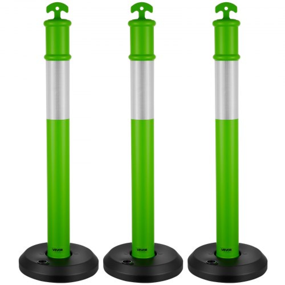 VEVOR 3 Pack Traffic Delineator Posts, 1140 mm Traffic Safety Cones with fillable Base and Refleks strips, Heavy Duty Delineator Posts for Construction, Parking, Crowd Control, Green