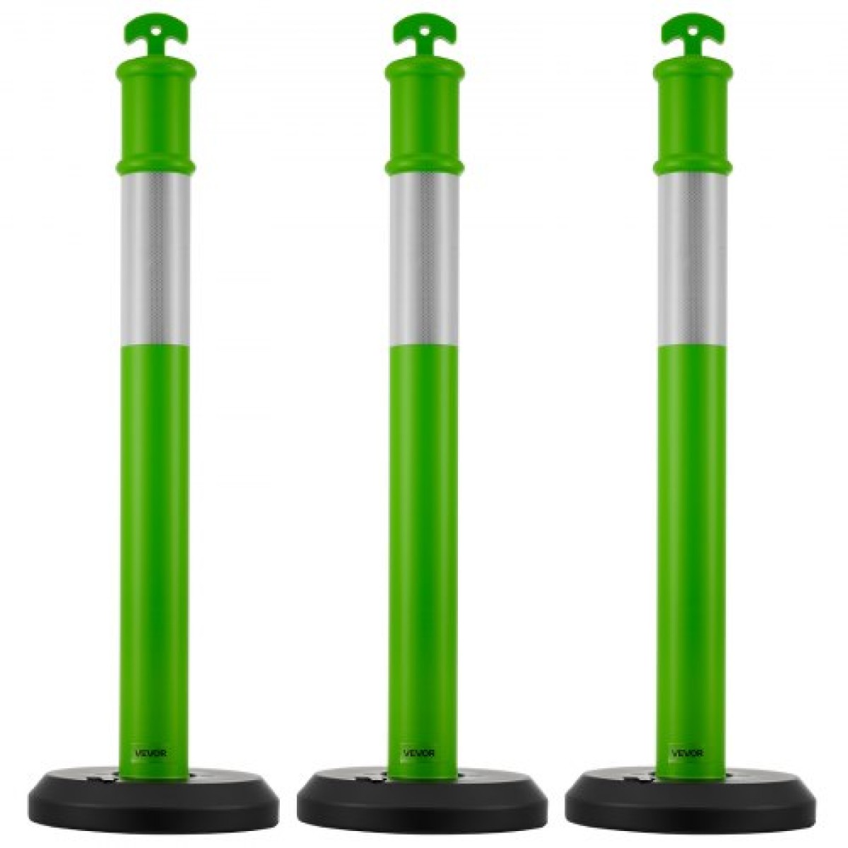 VEVOR 3 Pack Traffic Delineator Posts, 1140 mm Traffic Safety Cones with fillable Base and Refleks strips, Heavy Duty Delineator Posts for Construction, Parking, Crowd Control, Green