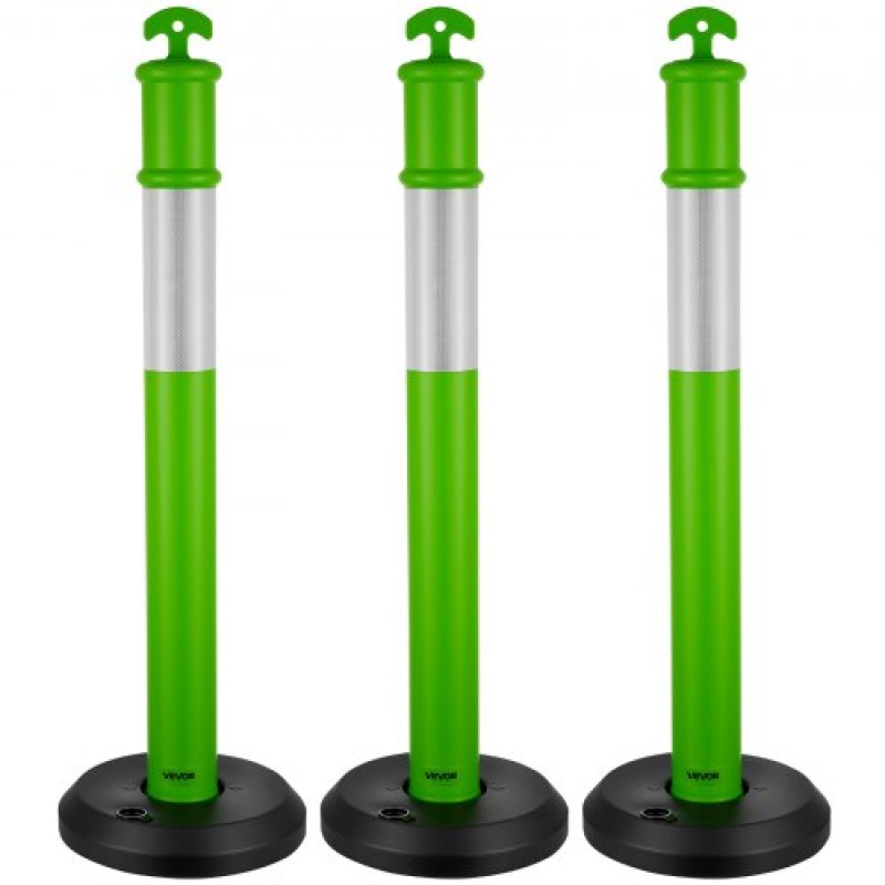 VEVOR 3 Pack Traffic Delineator Posts, 1140 mm Traffic Safety Cones with fillable Base and Refleks strips, Heavy Duty Delineator Posts for Construction, Parking, Crowd Control, Green