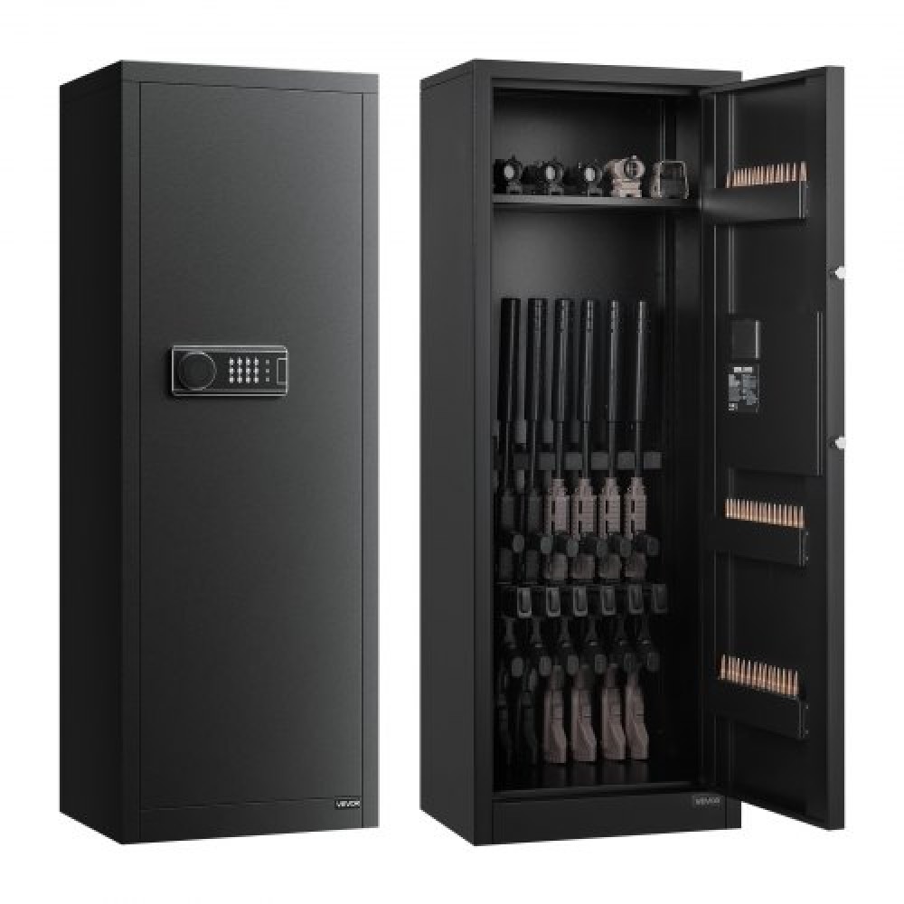 VEVOR 6-8 Gun Safe, Long Gun Cabinet for Rifles and Pistols, Quick Access Fireproof Rifle Safe with 3 Ammo Slots and 2 Adjustable Racks, Large Digital Cabinet with Key and Password Lock