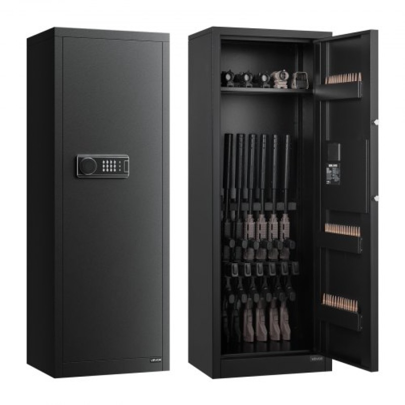 VEVOR 6-8 Gun Safe, Long Gun Cabinet for Rifles and Pistols, Quick Access Fireproof Rifle Safe with 3 Ammo Slots and 2 Adjustable Racks, Large Digital Cabinet with Key and Password Lock