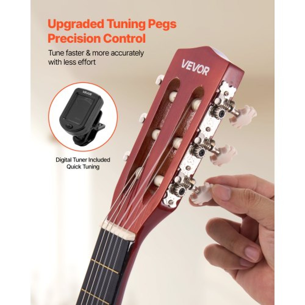 VEVOR Classical Guitar, 780 mm, Wood Classical Guitar Starter Kit for Beginners, with Nylon Strings, Gig Bag, Strap, Tuner, Extra Strings, Picks, Capo, Basswood, for Kids Girls Boys Students, Sunburst