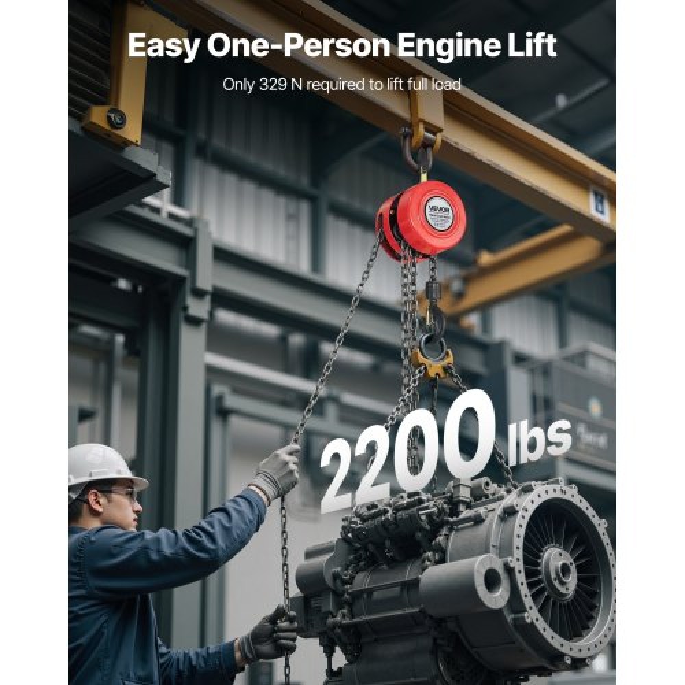 VEVOR Hand Chain Hoist, 1 Ton Capacity, Manual Chain Block with Upgrade G70 Galvanized Chain, 2.44 m Lifting Height, Heavy Duty Pulley Hoist for Garage Warehouse Automotive Machinery, Red
