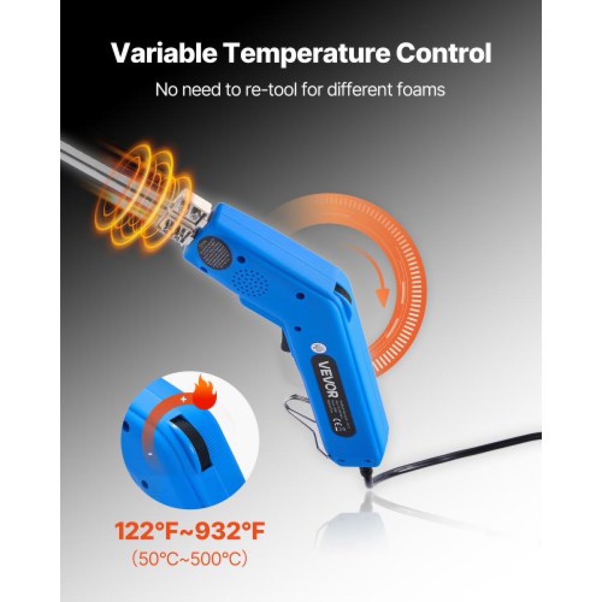 VEVOR Hot Knife Foam Cutter, Ηλεκτρικό εργαλείο κοπής αφρού 200W, 50℃ - 500℃ Ρυθμιζόμενο κόφτη από φελιζόλ με λεπίδες κοπής 150mm & 200mm για σανίδα KT, Πολυαιθυλένιο, Σφουγγάρι, Καουτσούκ - Περιλαμβάνεται κιβώτιο εργαλείων