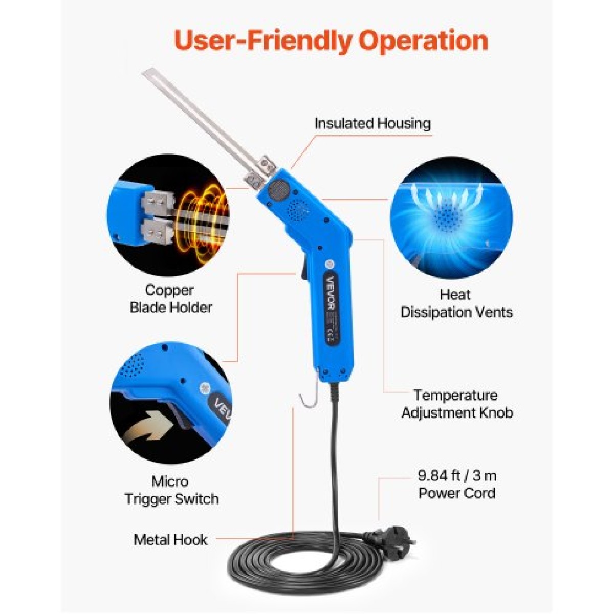 VEVOR Hot Knife Foam Cutter, Ηλεκτρικό εργαλείο κοπής αφρού 200W, 50℃ - 500℃ Ρυθμιζόμενο κόφτη από φελιζόλ με λεπίδες κοπής 150mm & 200mm για σανίδα KT, Πολυαιθυλένιο, Σφουγγάρι, Καουτσούκ - Περιλαμβάνεται κιβώτιο εργαλείων
