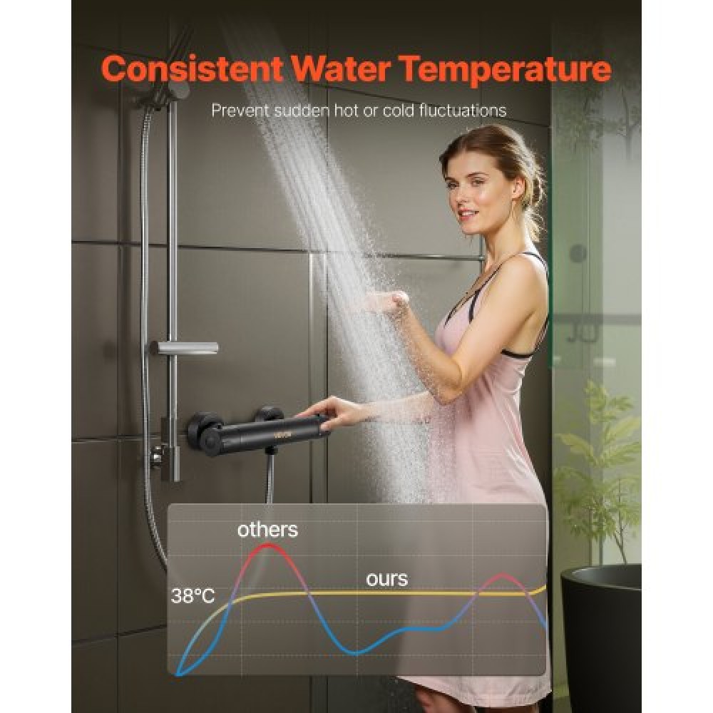 VEVOR Thermostatic Baucet Valve, 38℃ Secure Lock Thermostatic Valve Shower Kit Trim Kit, ζεστό κρύο νερό ντους βαλβίδες ελέγχου θερμοκρασίας με ηλεκτροφορητική επίστρωση για μπάνιο, RV