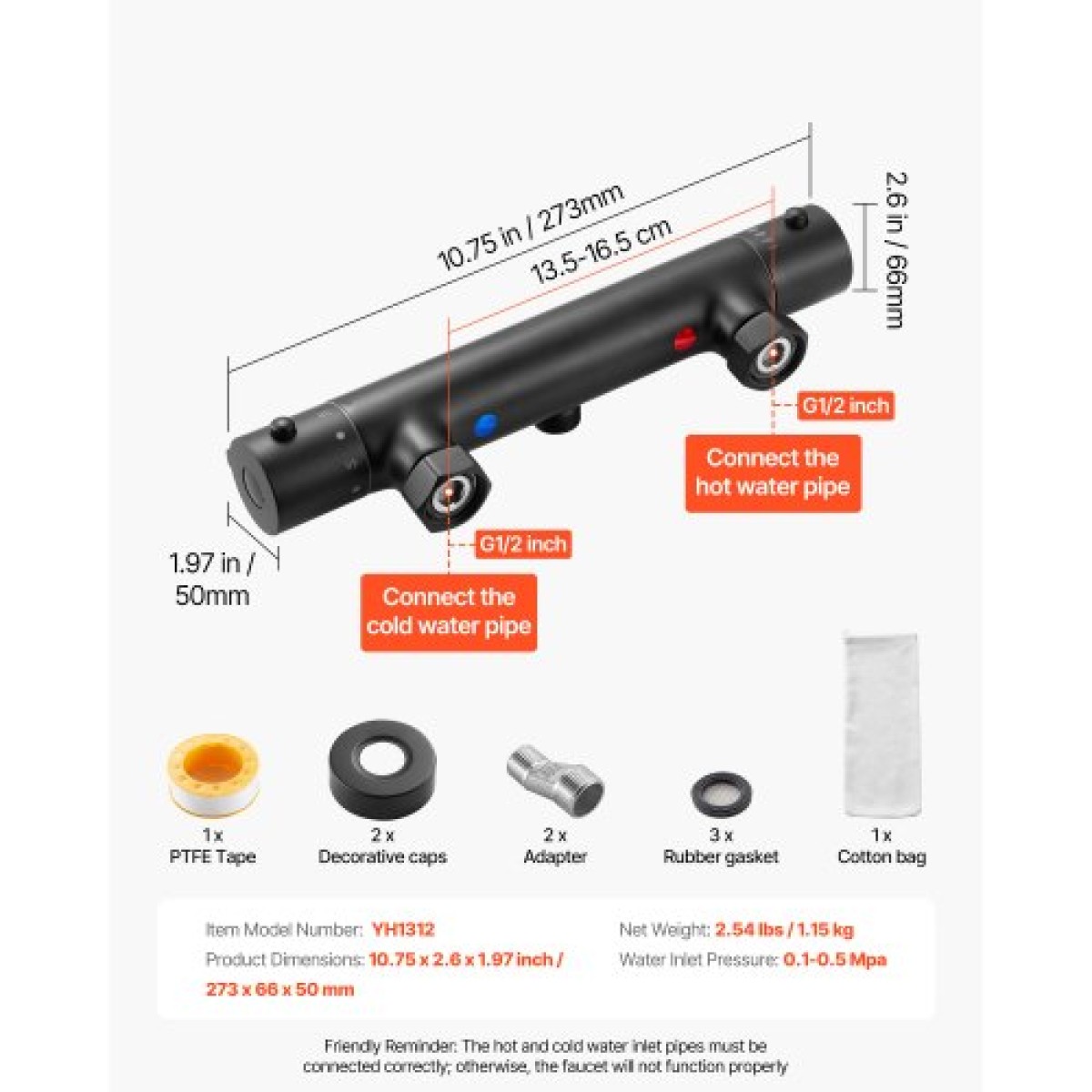 VEVOR Thermostatic Baucet Valve, 38℃ Secure Lock Thermostatic Valve Shower Kit Trim Kit, ζεστό κρύο νερό ντους βαλβίδες ελέγχου θερμοκρασίας με ηλεκτροφορητική επίστρωση για μπάνιο, RV