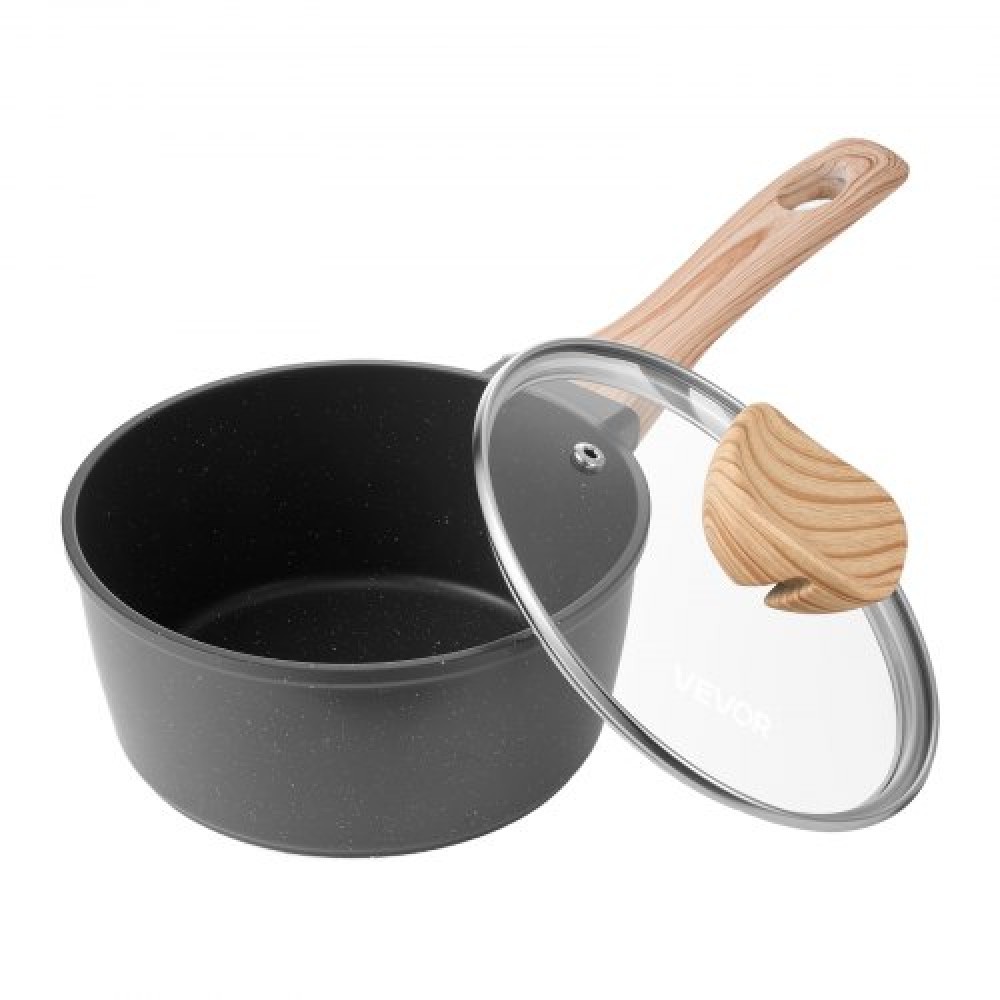 VEVOR 1.5 QT Saucepan Nonstick Saucepan with Glass Lid & Detachable Handle Black