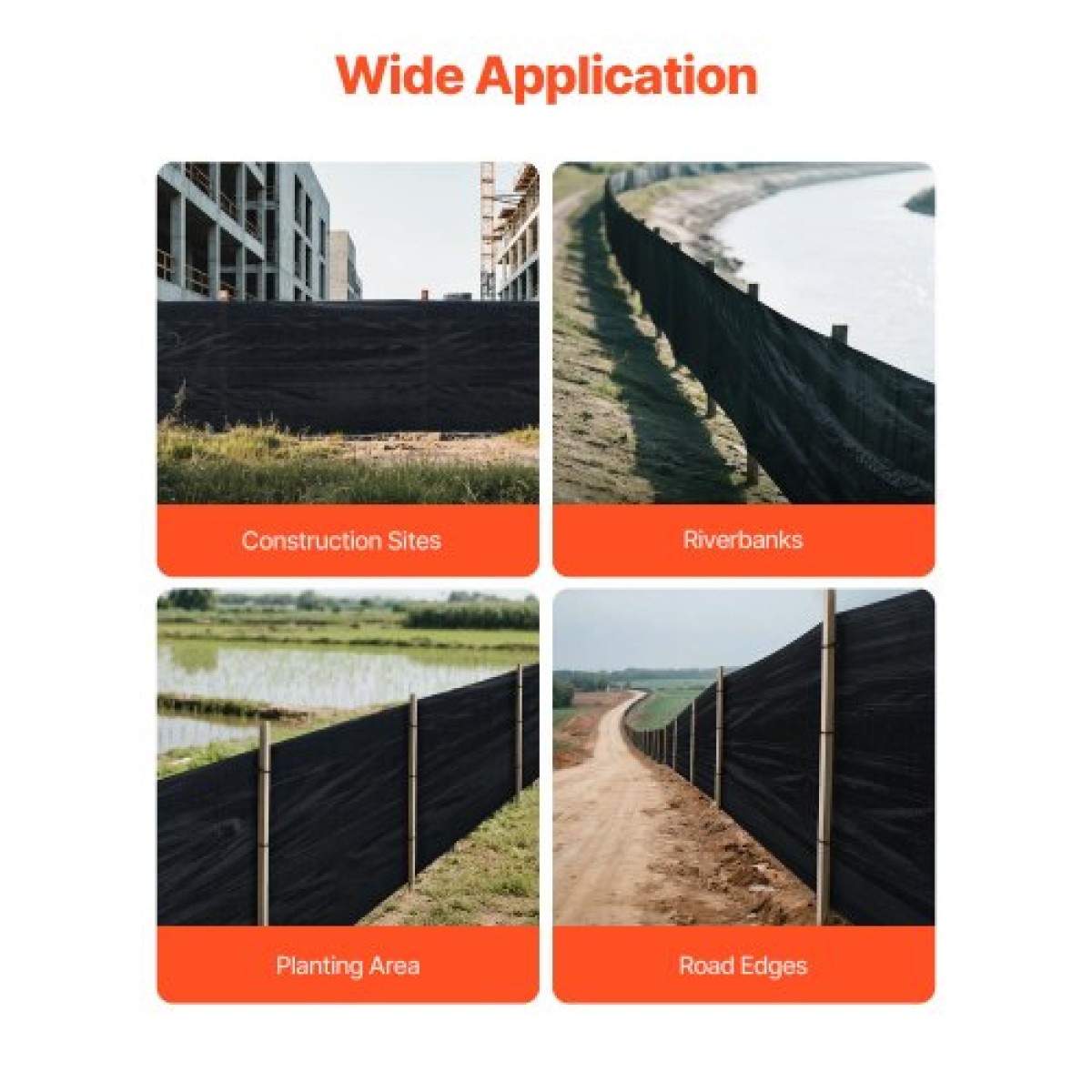 Ρολό από ύφασμα VEVOR Silt Fence, 0,91 x 152,4 m Περίφραξη ελέγχου διάβρωσης, σκληρά υφάσματα πολυπροπυλενίου βιομηχανικής ποιότητας για κατακράτηση ιζημάτων, προσωρινό ύφασμα για εργοτάξια