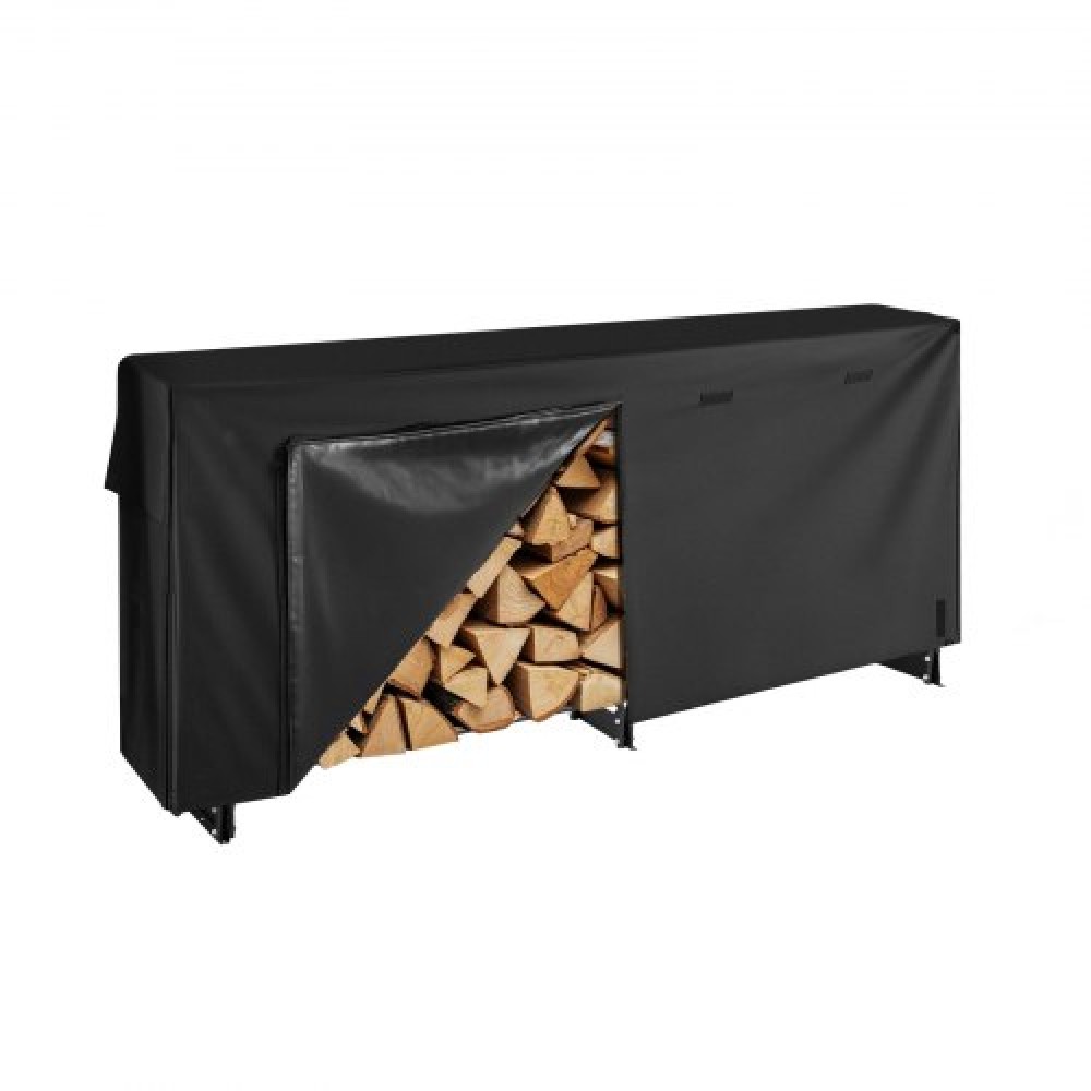 VEVOR Firewood Rack with Waterproof Cover, 2.57m Outdoor Firewood Holder, 1/2 Cord Storage Metal Log Holder, 299kg Max Weight Capacity, Top Covered, Powder-Coated Wood Storage Rack for Fireplace Deck