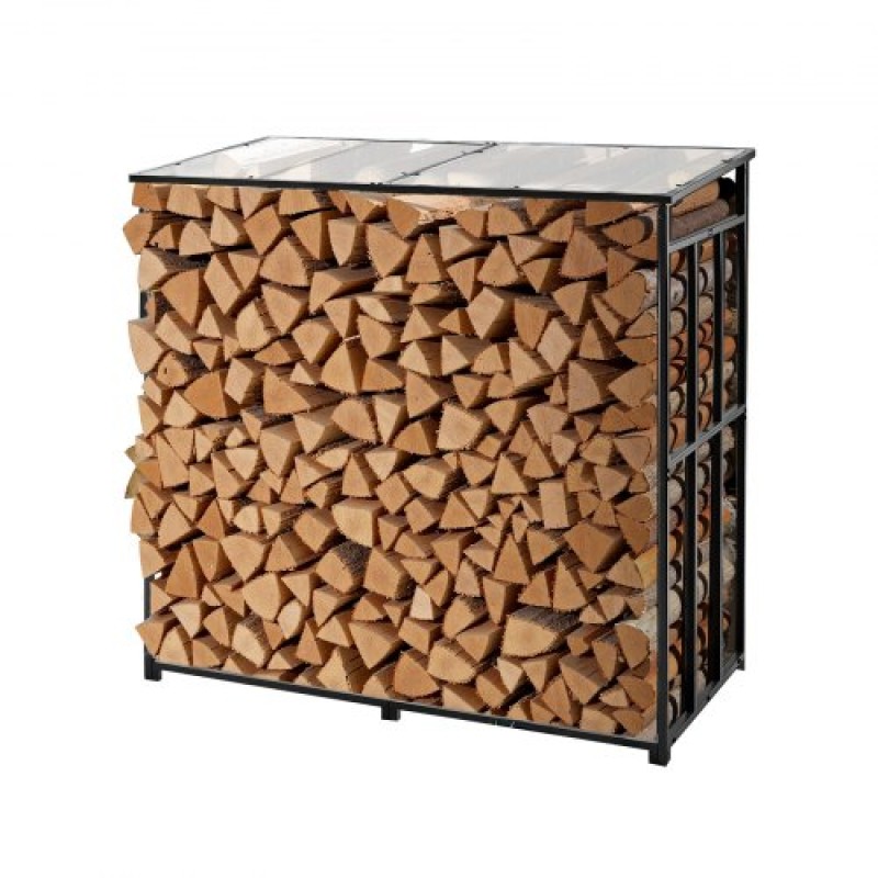 VEVOR Firewood Rack with Sloped Roof, 143cm Outdoor Firewood Holder, 1/4 Cord Log Storage Shed, 299kg Max Weight Capacity, Powder-Coated Metal Wood Storage Rack for Fireplace Deck Backyard Garden