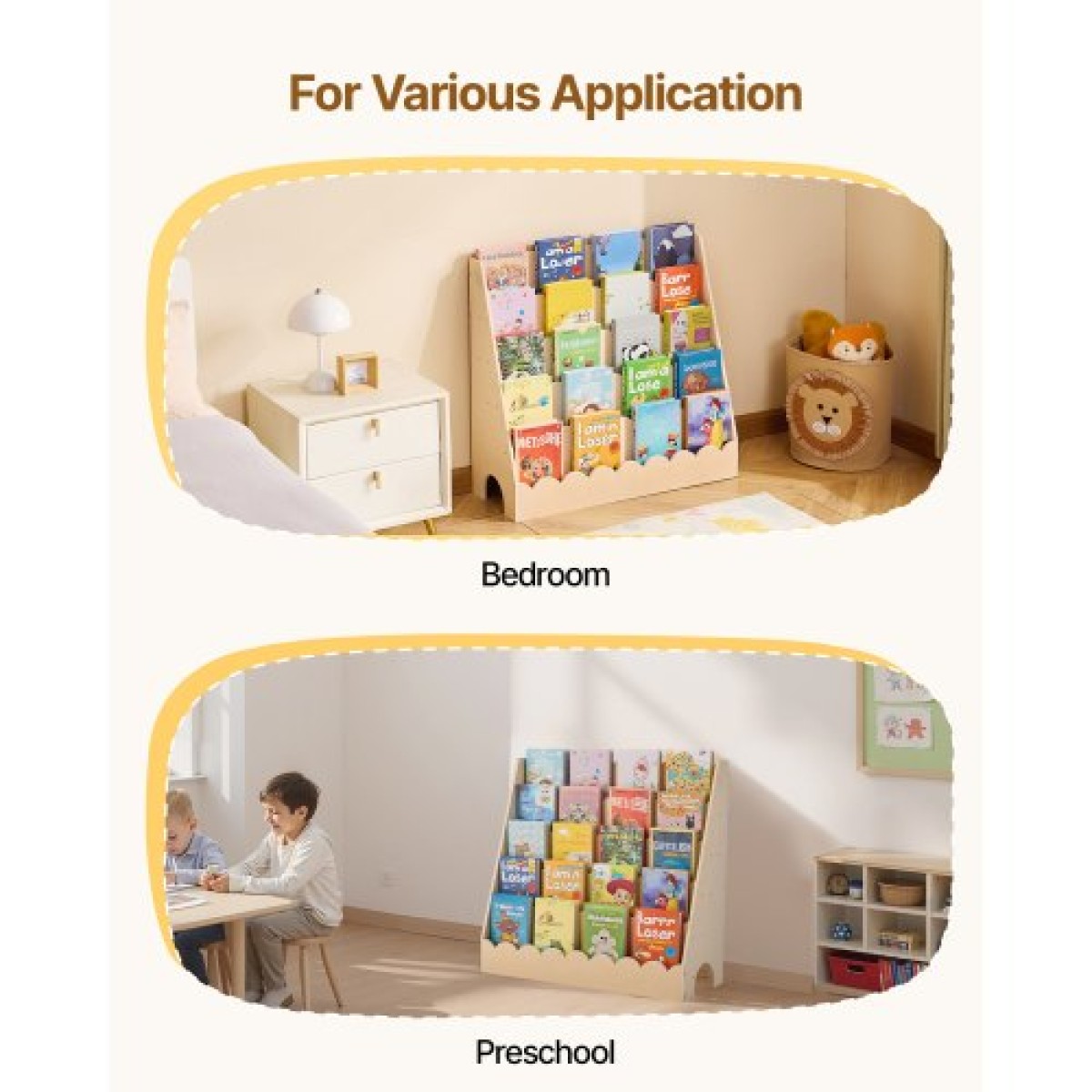 Βιβλιοθήκη VEVOR Montessori, Παιδικό ράφι 5 επιπέδων, Βιβλιοθήκη για νήπια με μπροστινή όψη, Διπλοί γάντζοι για κρεμαστά σακίδια, ράφι για μωρά για παιδικό δωμάτιο, σαλόνι, είσοδος, νηπιαγωγείο, προσχολική ηλικία