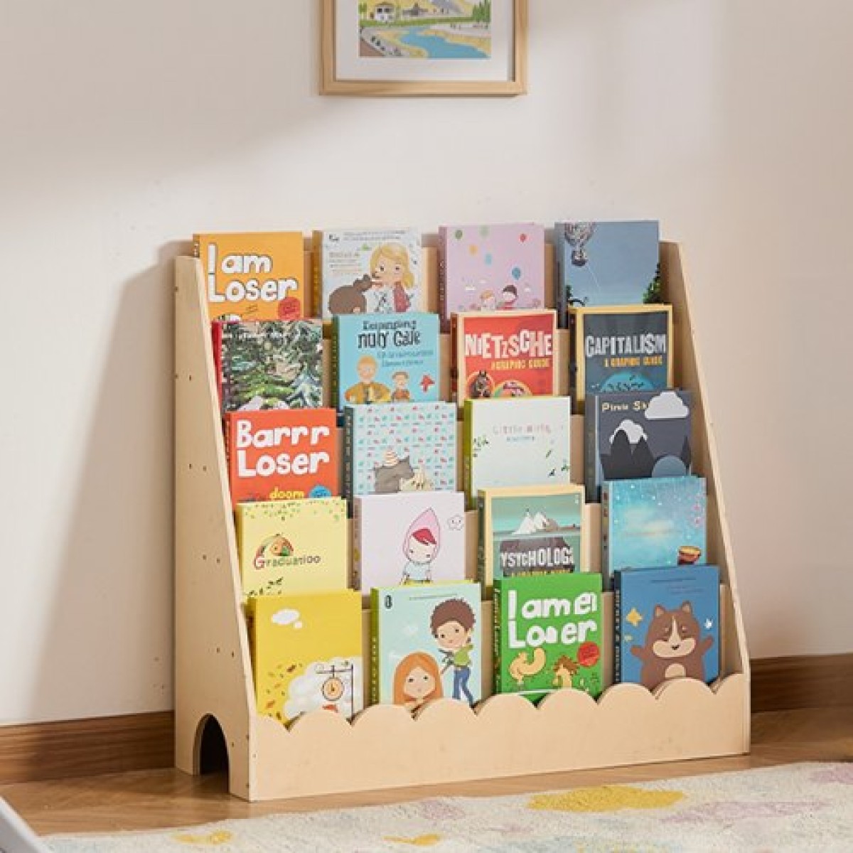 Βιβλιοθήκη VEVOR Montessori, Παιδικό ράφι 5 επιπέδων, Βιβλιοθήκη για νήπια με μπροστινή όψη, Διπλοί γάντζοι για κρεμαστά σακίδια, ράφι για μωρά για παιδικό δωμάτιο, σαλόνι, είσοδος, νηπιαγωγείο, προσχολική ηλικία
