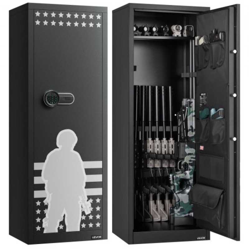 VEVOR 10-12 Gun Safe, Long Gun Cabinet for Rifles and Pistols, Quick Access Fireproof Rifle Safe with 4 Pistol Pockets and 3 Adjustable Racks, Large Digital Cabinet with Key and Password Lock
