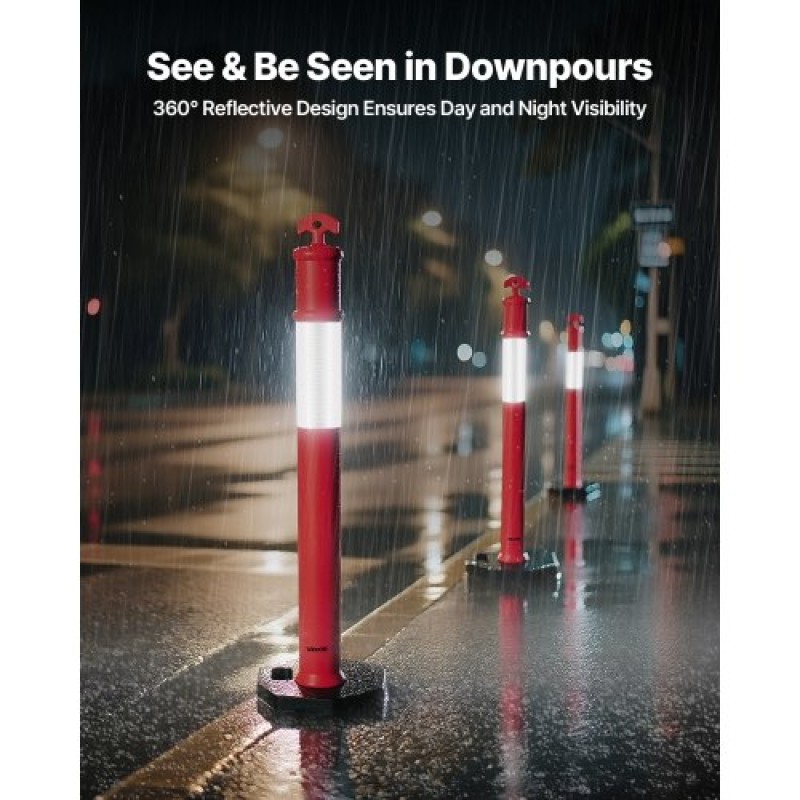 VEVOR 2 Pack Traffic Delineator Posts, 1140 mm Traffic Safety Cons with σταθμισμένη βάση και αντανακλαστικές λωρίδες, Heavy Duty Delineator Posts για εργοτάξιο, Χώρος στάθμευσης, Crowd Control, κόκκινο