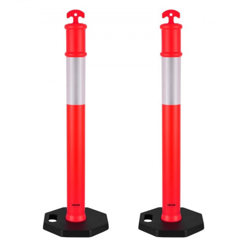 VEVOR 2 Pack Traffic Delineator Posts, 1140 mm Traffic Safety Cons with σταθμισμένη βάση και αντανακλαστικές λωρίδες, Heavy Duty Delineator Posts για εργοτάξιο, Χώρος στάθμευσης, Crowd Control, κόκκινο